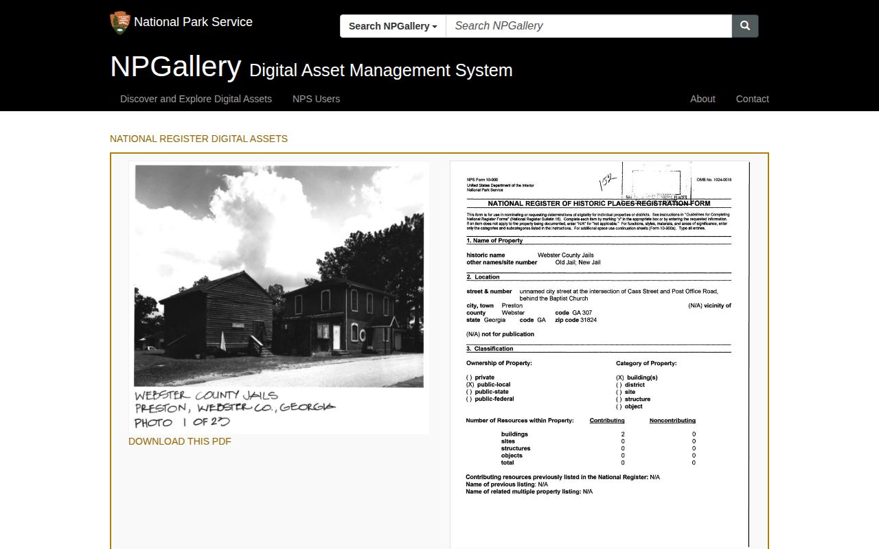 National Park Service record for historic Webster County jails