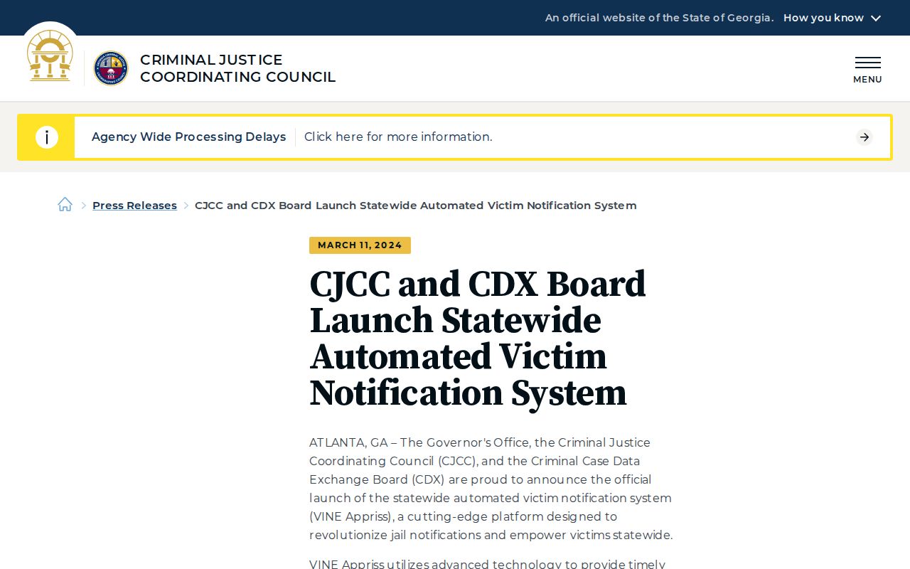 Georgia statewide automated victim notification information